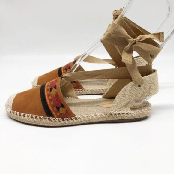 SCHUTZ Suede Lace Up Embroidered Espadrille Flats - Picture 5 of 7